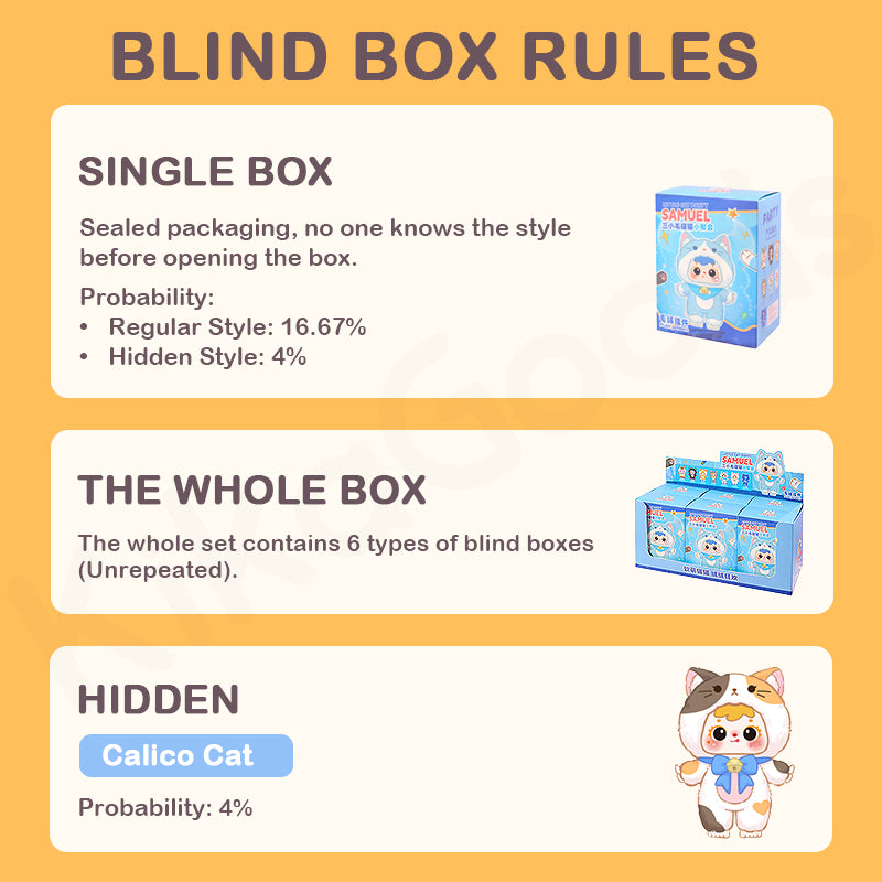 Adorabili Gatti Peluche Samuel: Scatola a Sorpresa Festa, Morbide Figure da Collezione