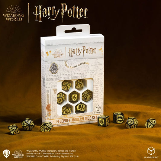 Set Dadi Moderni Harry Potter Tassorosso Nero Brillante per Giochi di Ruolo