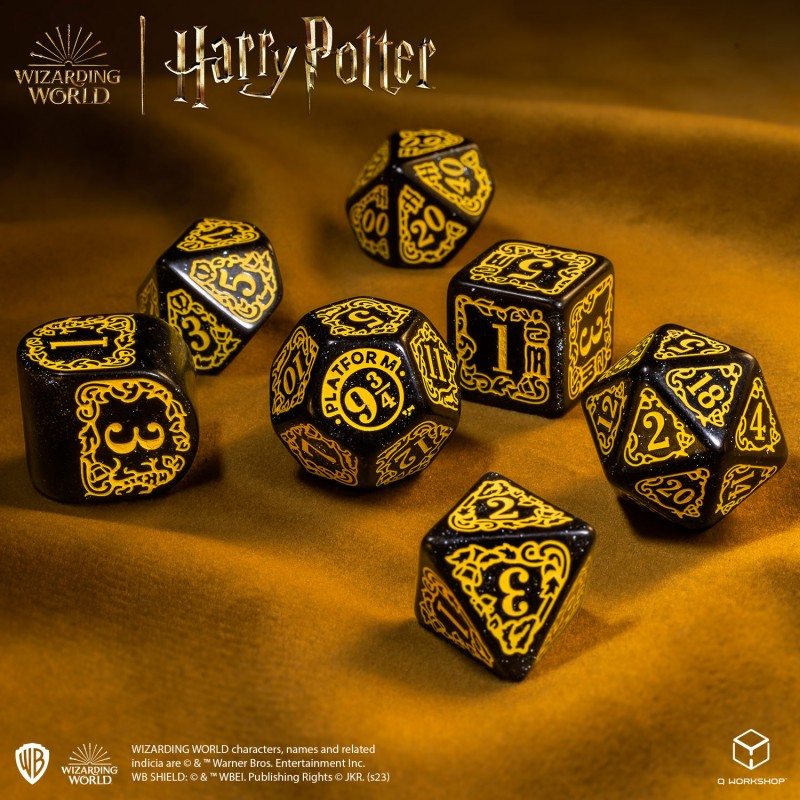 Set Dadi Moderni Harry Potter Tassorosso Nero Brillante per Giochi di Ruolo