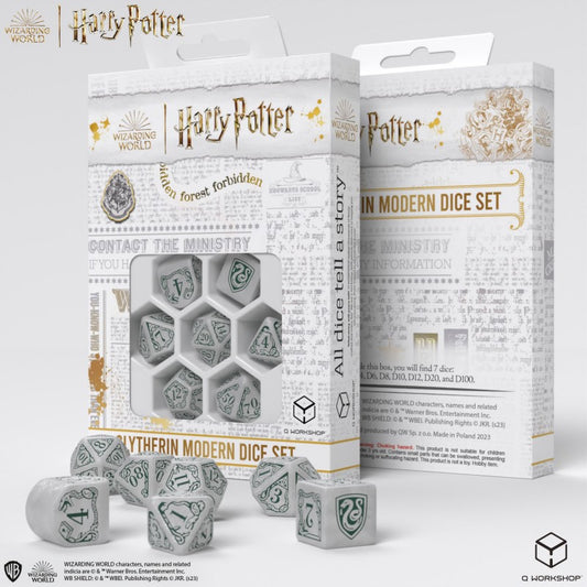 Set Dadi Moderni Harry Potter Serpeverde Bianchi Scintillanti per RPG