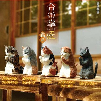 Adorabili Statuette Gatti Gassho Takumi: Set 10 Pezzi da Collezione Giapponese