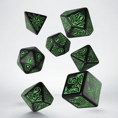 Set di Dadi Poliedrici Call of Cthulhu 7a Edizione Nero e Verde Intenso