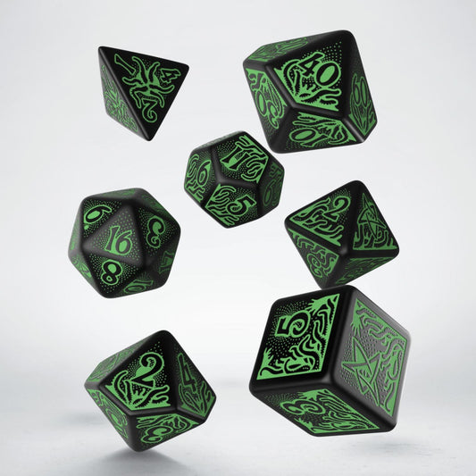 Set di Dadi Poliedrici Call of Cthulhu 7a Edizione Nero e Verde Intenso
