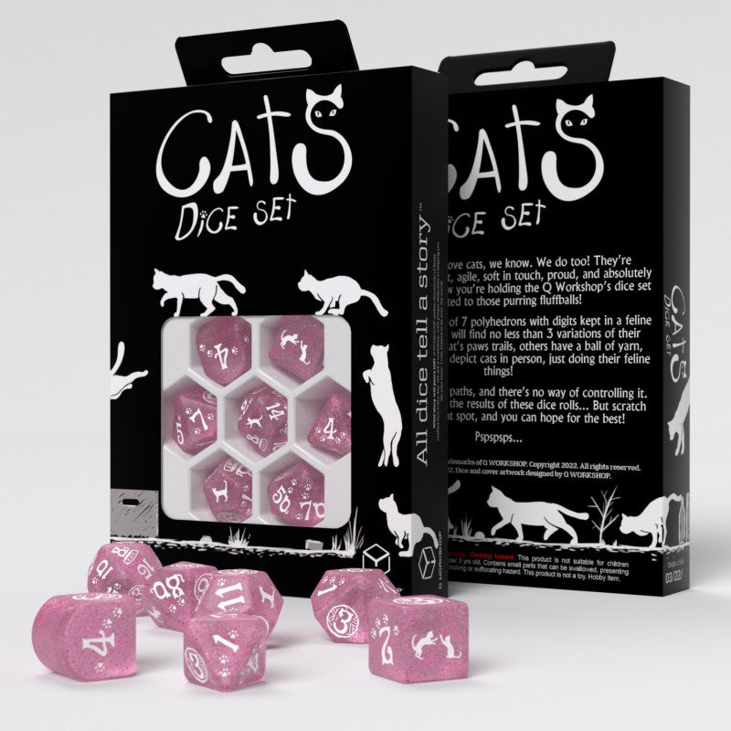 Set Dadi RPG Gatti Daisy Rosa Scintillante Q WORKSHOP - Avventure Felinamente Fantastiche