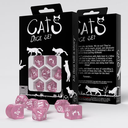 Set Dadi RPG Gatti Daisy Rosa Scintillante Q WORKSHOP - Avventure Felinamente Fantastiche