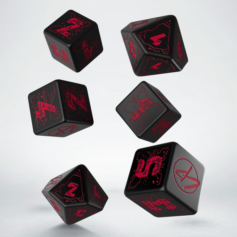 Set Dadi Essenziali Cyberpunk Red: Night City, 6 Pezzi, Neri e Rossi