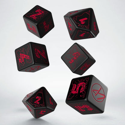 Set Dadi Essenziali Cyberpunk Red: Night City, 6 Pezzi, Neri e Rossi