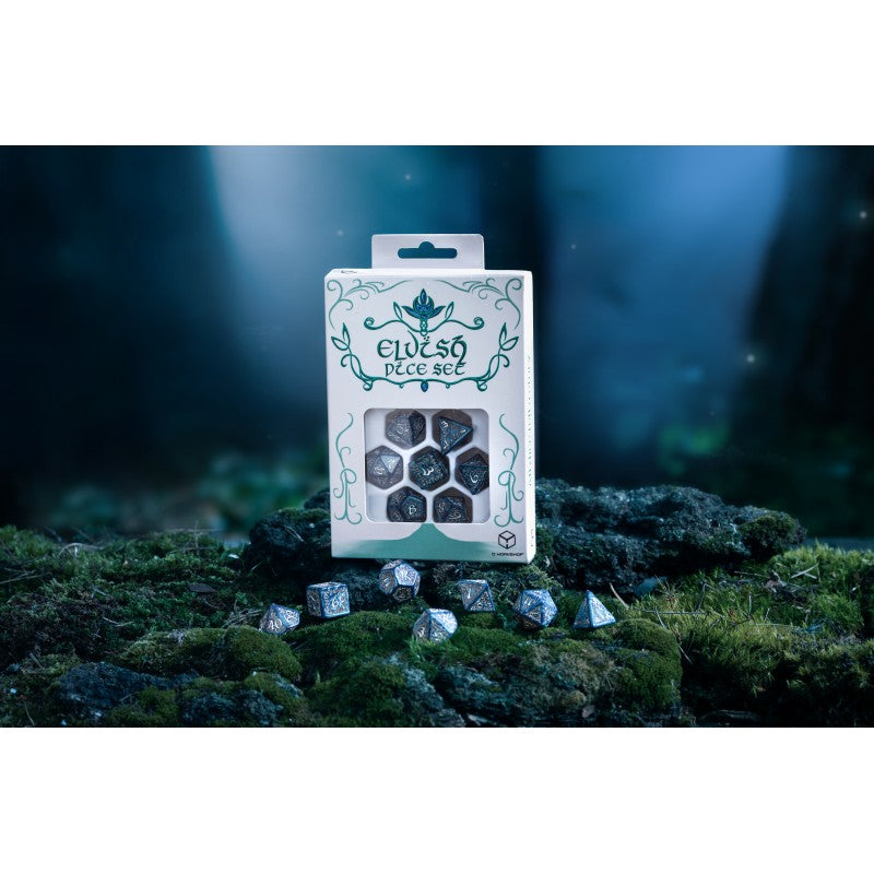 Set Dadi Elfici Cobalto & Argento Q Workshop Poliedrici per Epici GDR