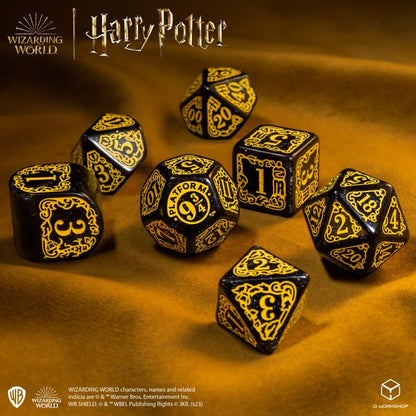 Set Dadi Moderni Harry Potter Tassorosso Nero Brillante per Giochi di Ruolo