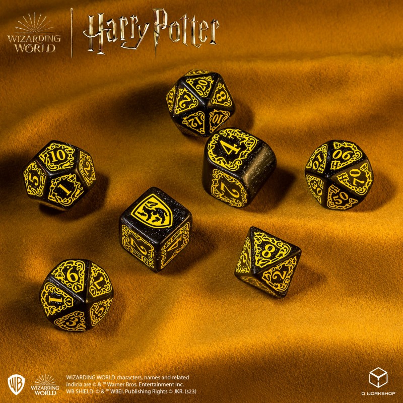 Set Dadi Moderni Harry Potter Tassorosso Nero Brillante per Giochi di Ruolo