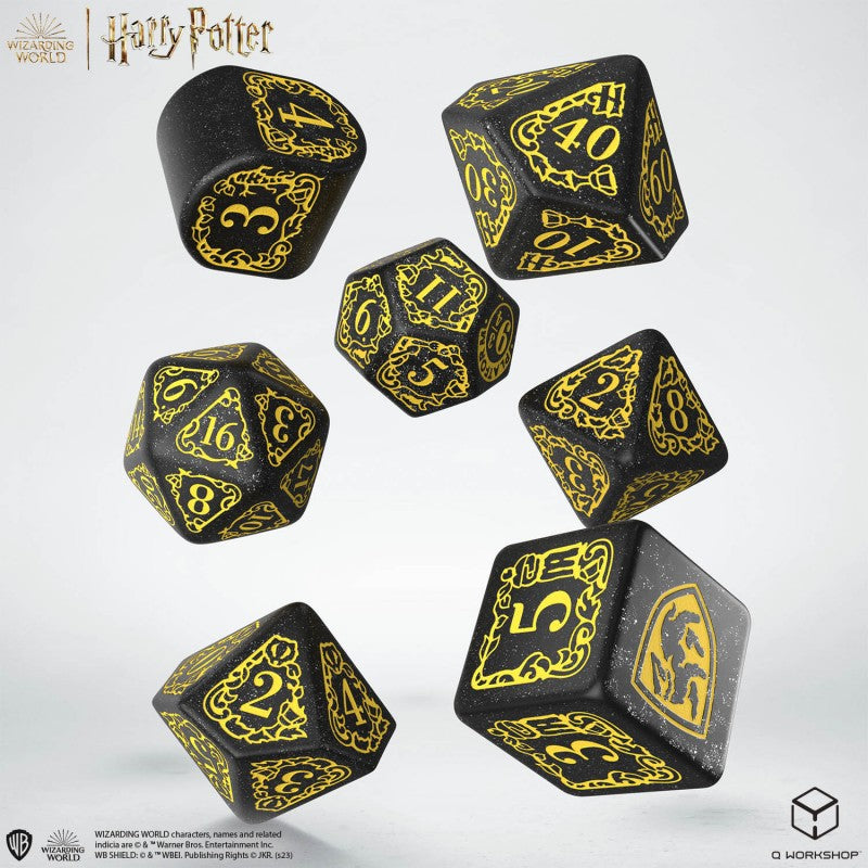 Set Dadi Moderni Harry Potter Tassorosso Nero Brillante per Giochi di Ruolo