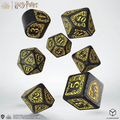 Set Dadi Moderni Harry Potter Tassorosso Nero Brillante per Giochi di Ruolo