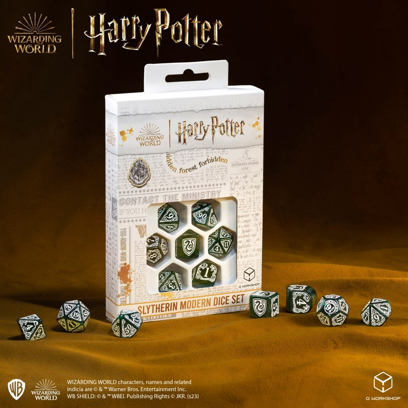 Set Dadi Moderni Harry Potter Serpeverde Verdi Scintillanti con Simboli Magici