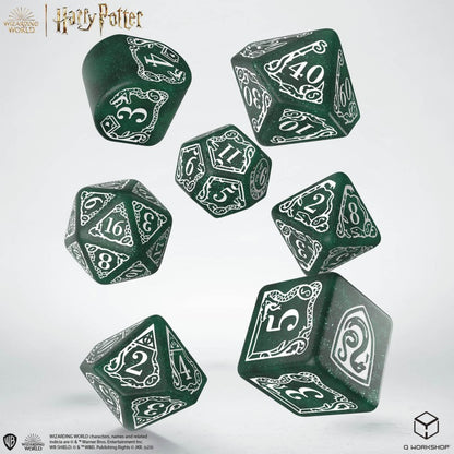 Set Dadi Moderni Harry Potter Serpeverde Verdi Scintillanti con Simboli Magici