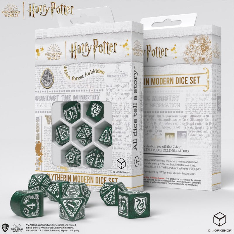 Set Dadi Moderni Harry Potter Serpeverde Verdi Scintillanti con Simboli Magici