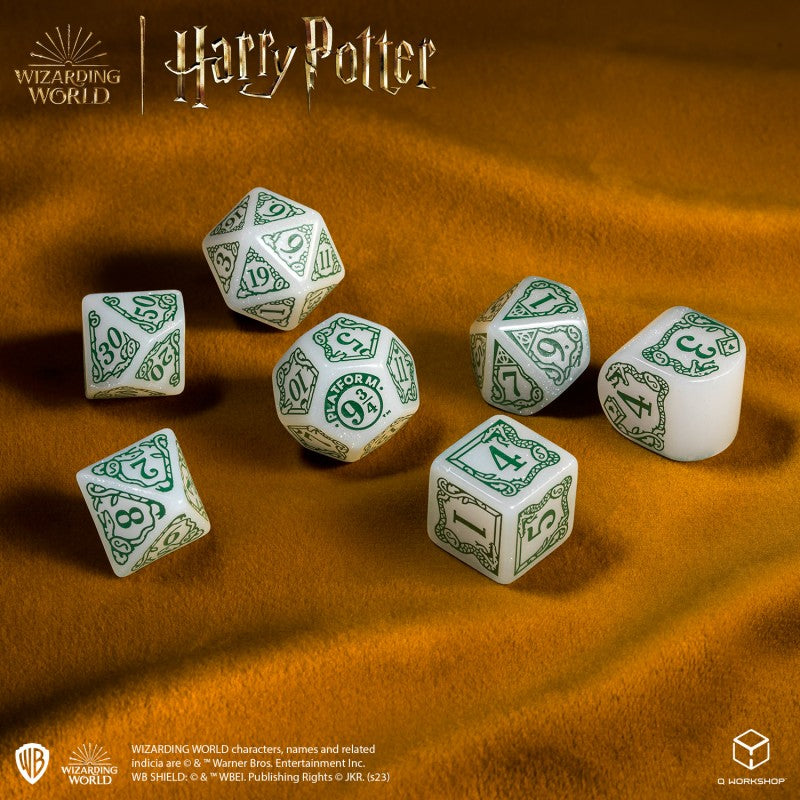 Set Dadi Moderni Harry Potter Serpeverde Bianchi Scintillanti per RPG