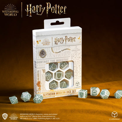 Set Dadi Moderni Harry Potter Serpeverde Bianchi Scintillanti per RPG