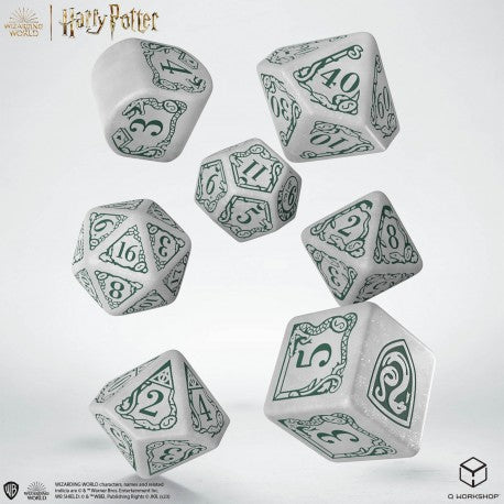 Set Dadi Moderni Harry Potter Serpeverde Bianchi Scintillanti per RPG