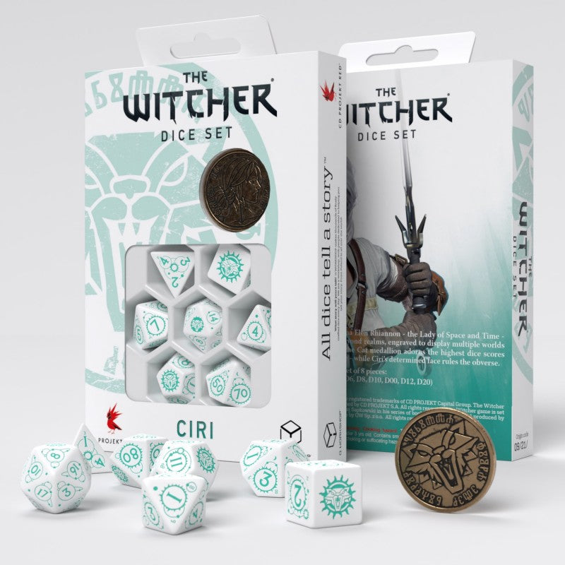 Set Dadi The Witcher Ciri: La Legge della Sorpresa - Poliedrici Bianco Acquamarina per RPG