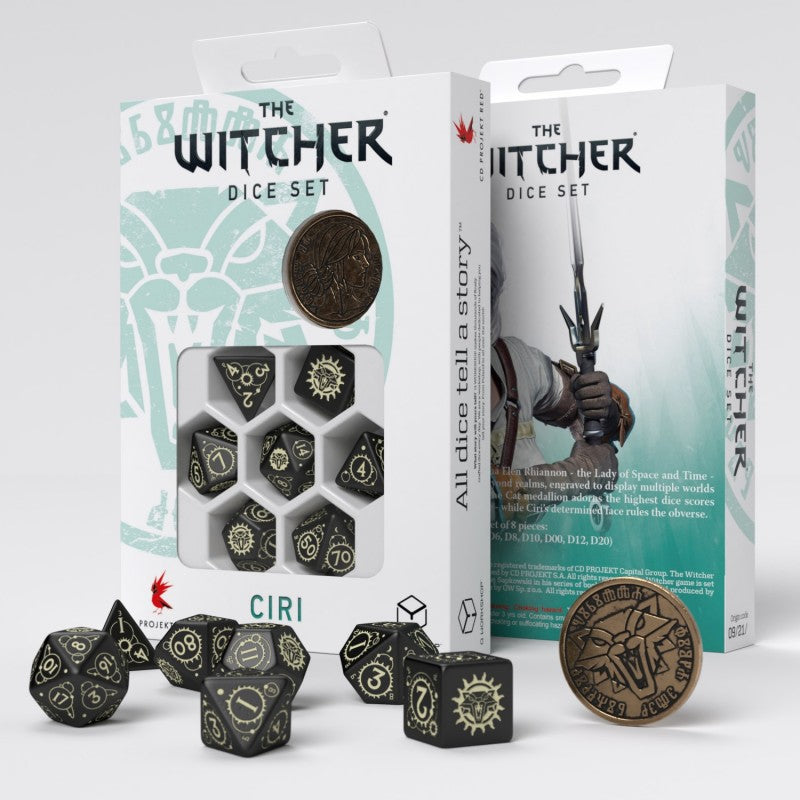 Set Dadi Poliedrici The Witcher Ciri Zireael: Eleganza Nera e Oro per Avventure Epiche