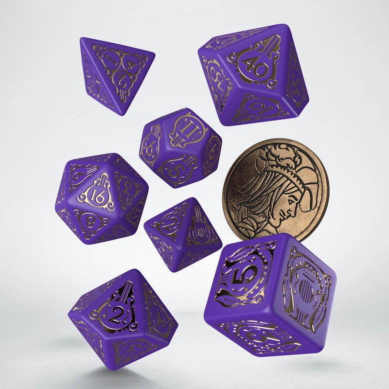 Set Dadi Poliedrici The Witcher Dandelion Visconte Lettenhove Viola Oro, 8 Pezzi Edizione Speciale