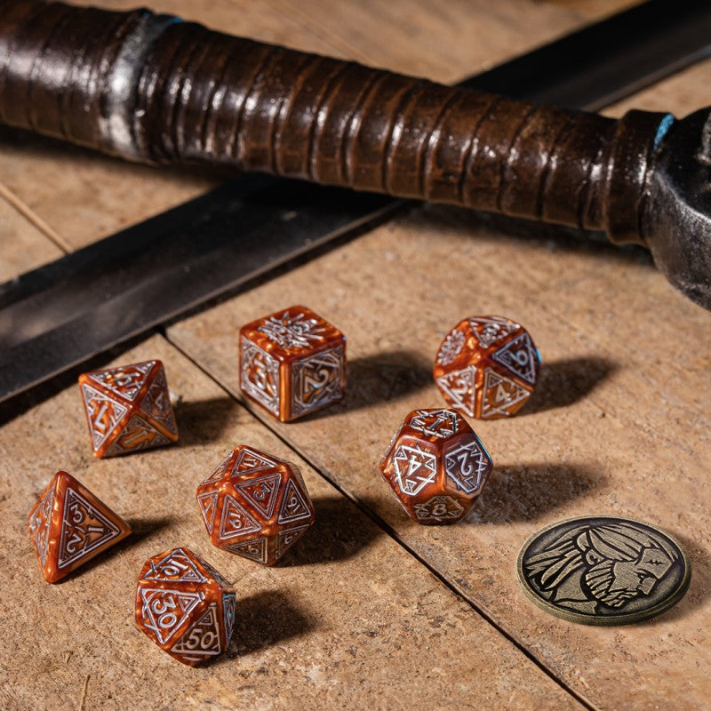 Set Dadi Witcher Geralt Cacciatore di Mostri Q WORKSHOP: Caramello e Argento